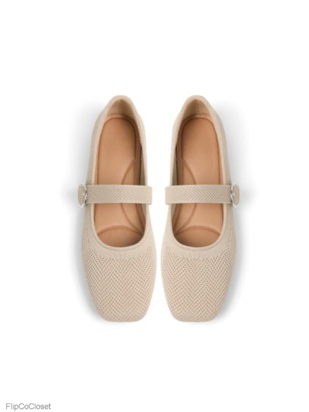 Mary Jane Ballet Flats Square Toe Stretch Knit Comfort Work Shoes